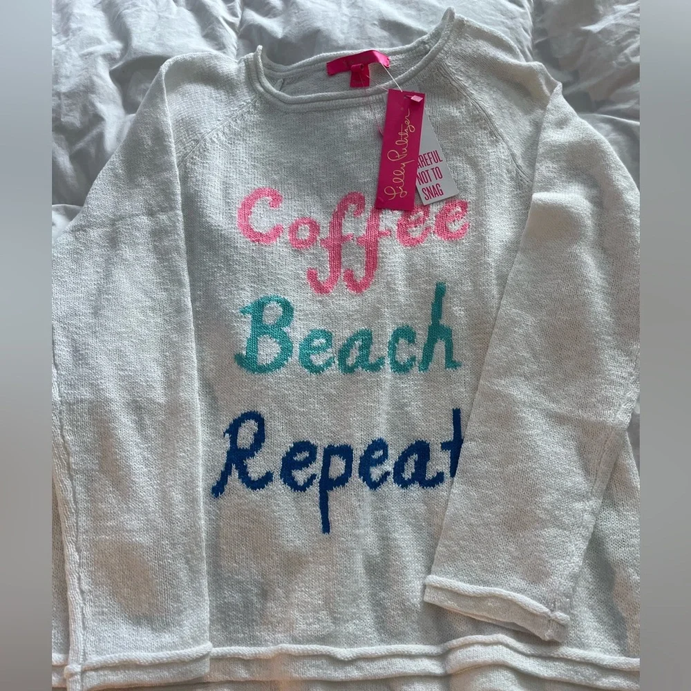 Lilly Pulitzer White and Pink Sweater Cozy Crew Neck - Picture 1 of 3
